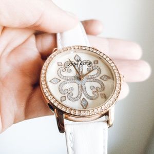 Anne Klein | Rose Gold and White leather watch